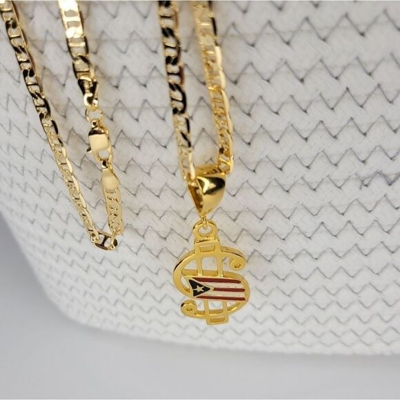 18kt GOLD LAMINATE  w/ MONEY PR FLAG PENDANT - Picture 3 of 5